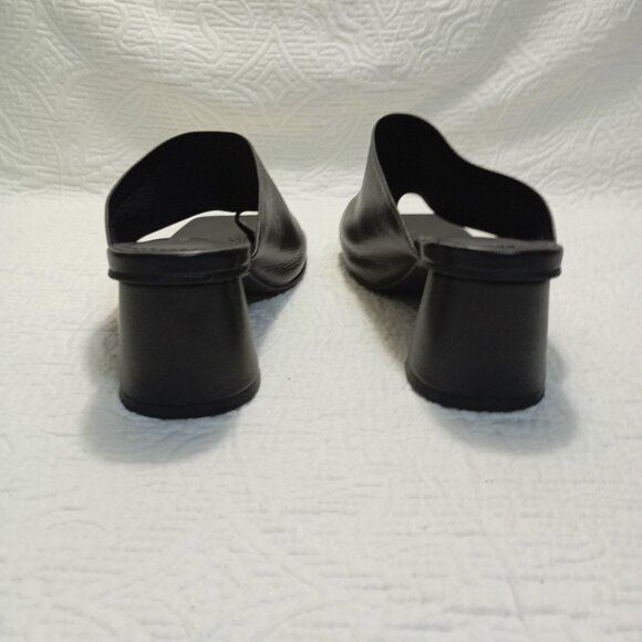 Satinato Sandals Open Black Leather Heeled Toe Slip-On Womens Size 35 EUR 36 - Picture 7 of 9
